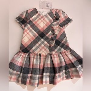 NWT Mayoral Baby Girl Size Plaid Twill Short Sleeve Pink & Grey Dress